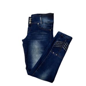 EROTIC Touch  Blue Stone Wash Studded Skinny Jeans Juniors Size 3 / 4